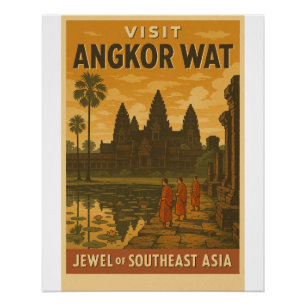 Pôster Poster de viagens retroativo do templo Angkor Wat