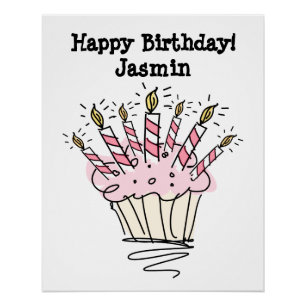 Pôster Poster do aniversário com cupcake e velas da