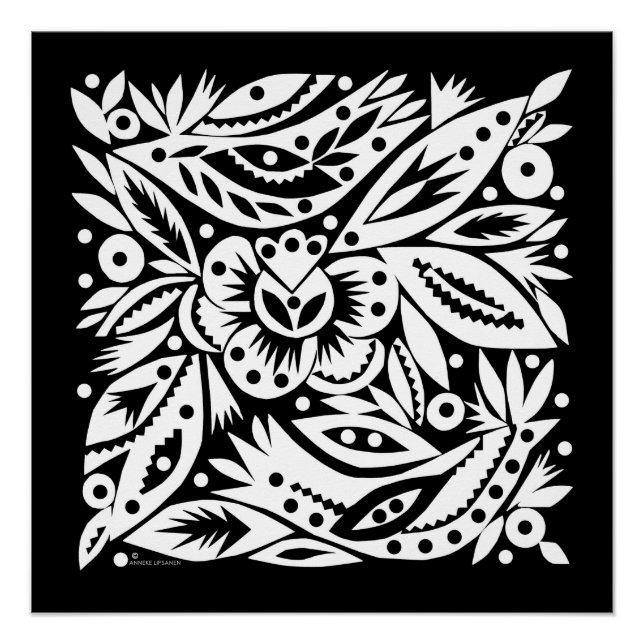 Pôster Poster do BW Bird Art Cutouts - Imagem Negativa (Frente)