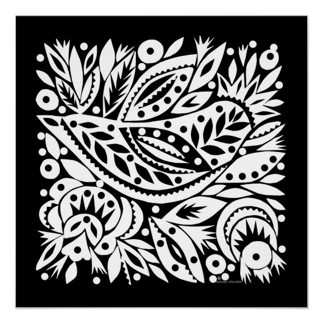 Pôster Poster do BW Bird Art Cutouts - Imagem Negativa (Frente)