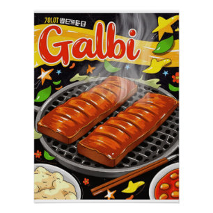 Pôster Poster do Galbi Retro-Coreano - Arte de Comida de
