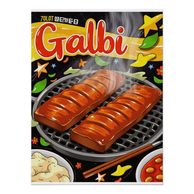 Pôster Poster do Galbi Retro-Coreano - Arte de Comida de  (Frente)