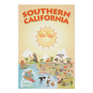 Pôster Poster do Mapa do Cartoon do Sul da Califórnia