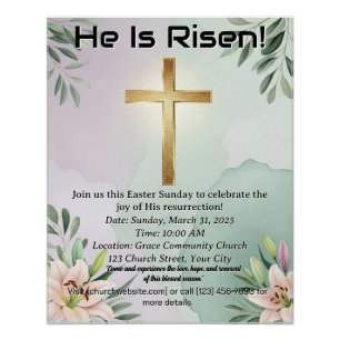 Pôster Poster Elegante com Ouro Cross e Lily