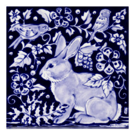 Pôster Poster Floral Dedham Indigo de Coelho Azul e Branc