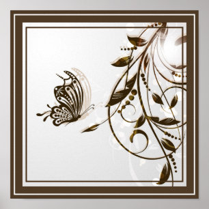 Poster Poster- Floral e borboletas