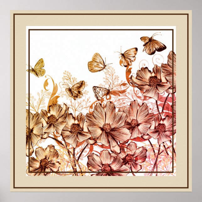 Poster Poster- Floral e borboletas (Frente)