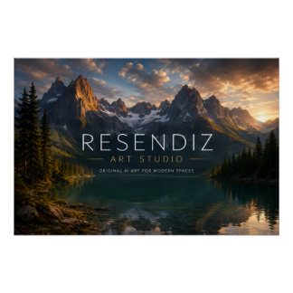 Pôster Póster Horizontal de Paisaje Montañoso al Atardece