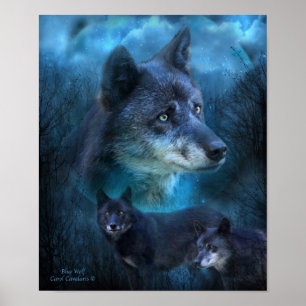 Poster Poster/impressão azuis da arte do lobo