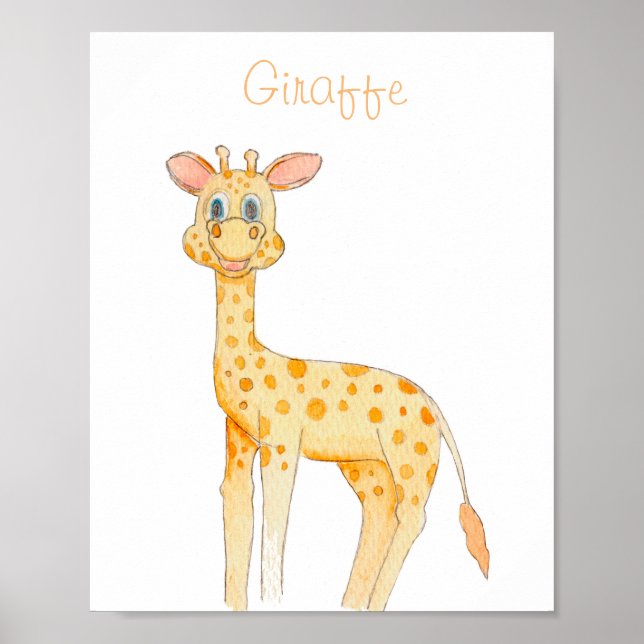 Poster Póster INFANTIL JIRAFA acuarela para cuarto niños (Frente)