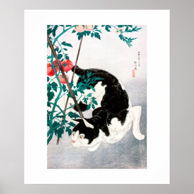Poster POSTER: JAPONÊS WOODBLOCK : Gato com Tomate (Frente)