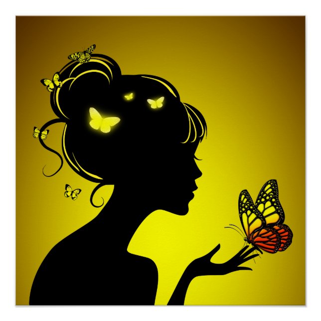 Pôster Poster La femme papillons jaunes (Frente)