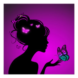 Pôster Poster La femme papillons violets