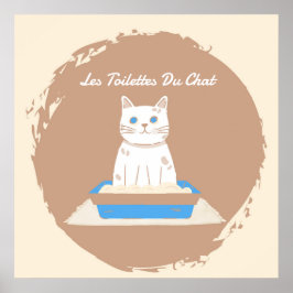 Poster Poster, Les Toilettes Du Chat, Gato Branco