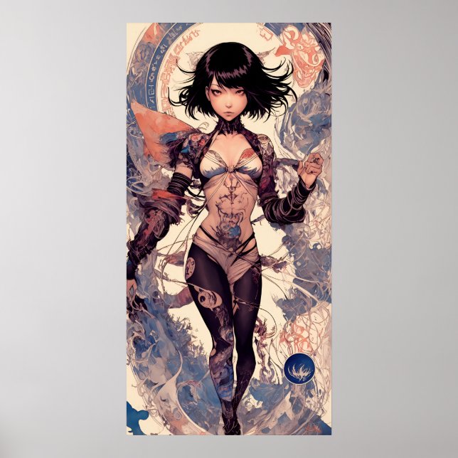 Poster Póster Lienzo vintage art digital samurai girl (Frente)