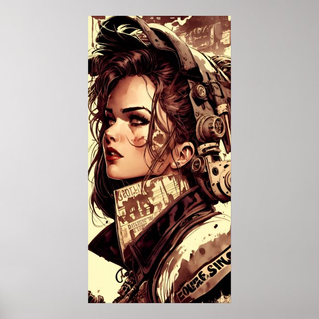 Poster Póster Lienzo vintage, garota da guerra digital (Frente)