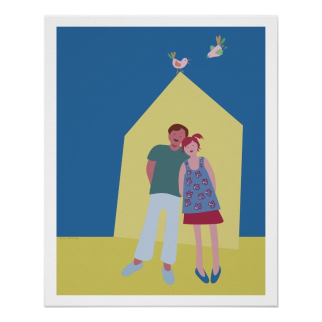 Pôster poster man vrouw vogeltjes (Frente)