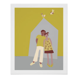 Pôster poster man vrouw vogeltjes huis