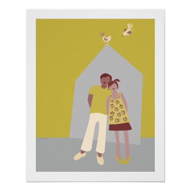 Pôster poster man vrouw vogeltjes huis (Frente)