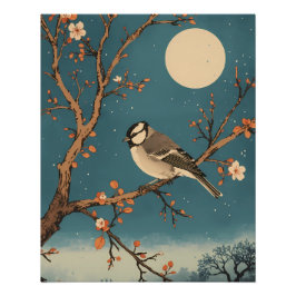 Pôster Poster - Moonlit Bird on Blossom Branch