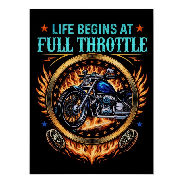 Pôster Poster Motoqueiro, A Vida Começa Em Velocidade Máx (Frente)