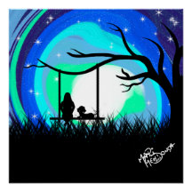 poster noite no balanço menina e cachorro