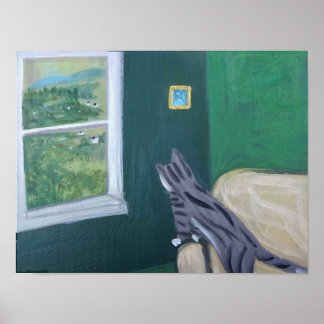 Poster Poster— O Modo de Exibição/ Gato ao serviço na jan