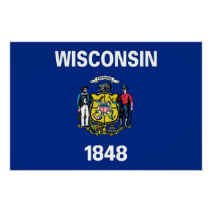 Pôster Poster patriótico com a bandeira de Wisconsin