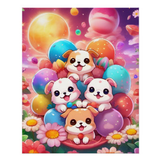 Pôster Poster perritos kawaii