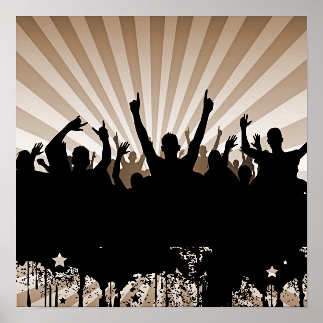Pôster POSTER/PRINT Grunge Party Crowd Silhouette Orange (Frente)