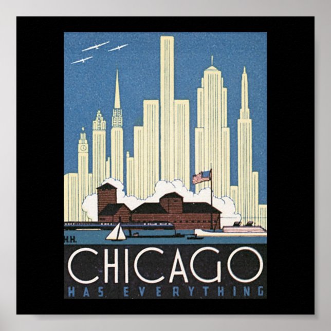 Poster Poster-Vintage Chicago Viagem Art-7 (Frente)