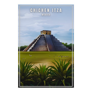Pôster Poster vintage de viagem-arte do México Chichen It