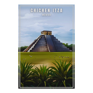 Pôster Poster vintage de viagem-arte do México Chichen It