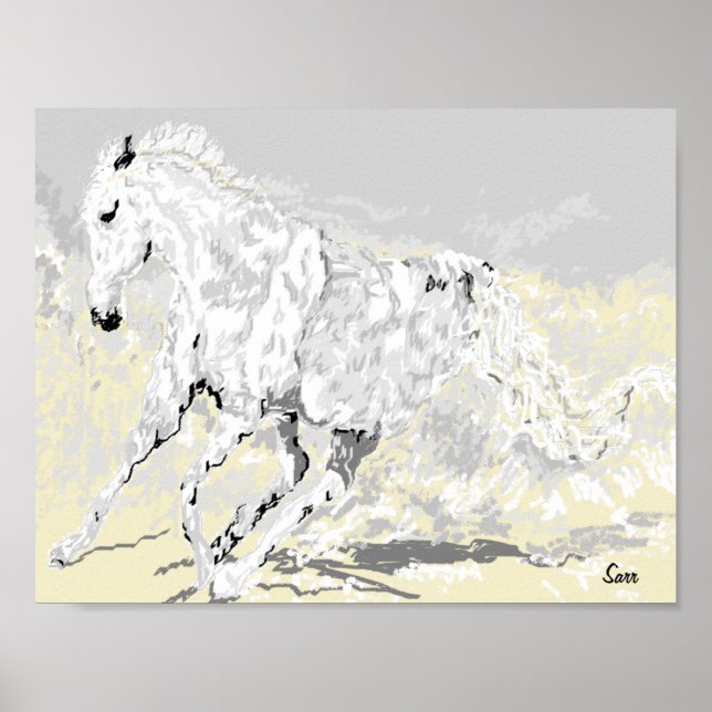 Poster Poster: White Stallion in Motion (Frente)