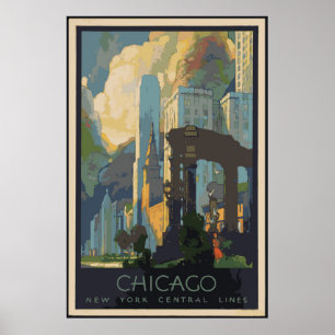 Poster Posteres de viagens 24x36 de Chicago do vintage