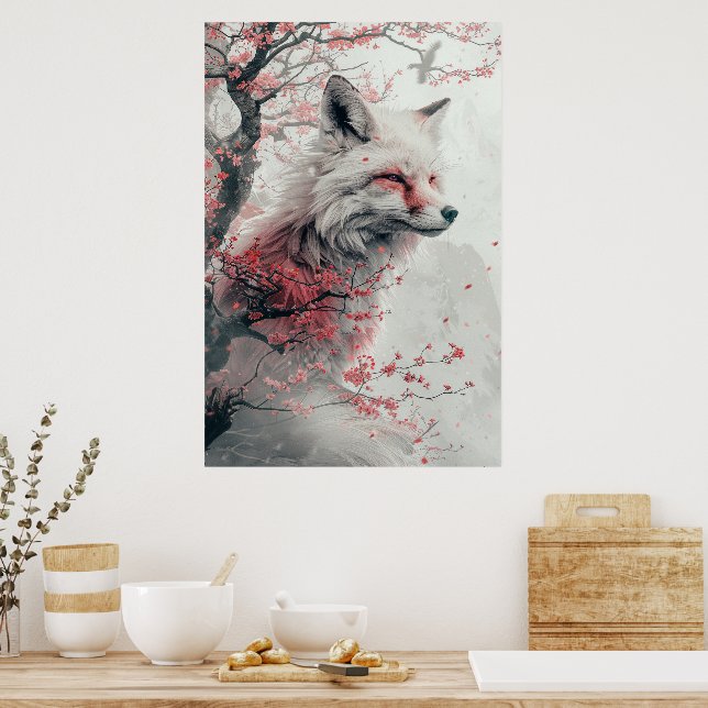 Poster PosterKitsune Spirit – Japanese Fox in Blossom For (Cozinha)