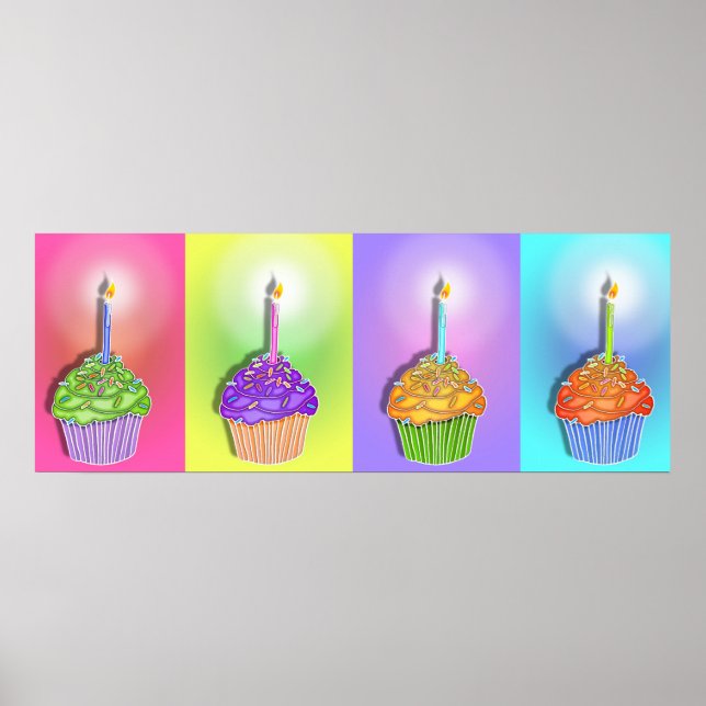 Pôster Posters, faixas - Cupcakes de aniversário (Frente)