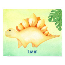 Posto de Aquarela do Menino Dinossauro Amarelo