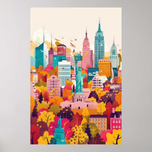 Poster Posto de Arte Flat Vetor de Linha de Skyline Nova  (Frente)