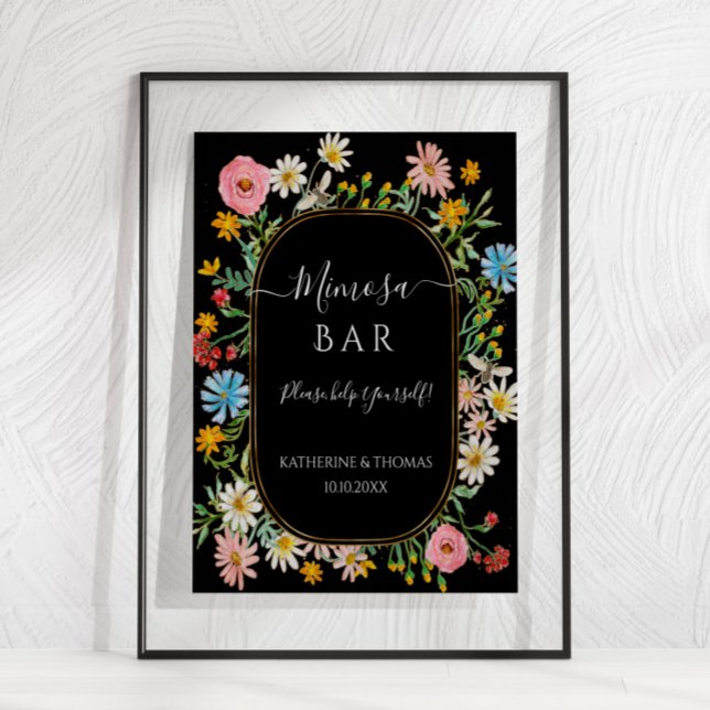 Poster Posto de Bar Boho Chic Wildflower Wreath Mimosa (Criador carregado)