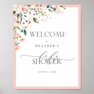Poster Posto de Boas-vindas do Chá Floral Elegante Pink W