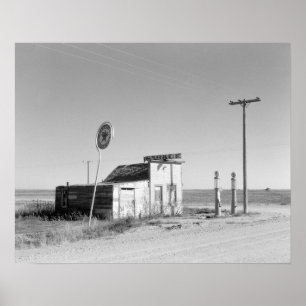 Pôster Posto de gasolina abandonado, 1937. Foto do