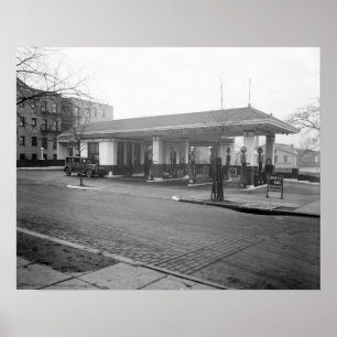 Pôster Posto de Gasolina Amoco, 1925. Foto Antiga