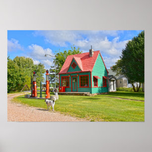 Poster Posto de Gasolina Antigo, Red Oak II, Missouri