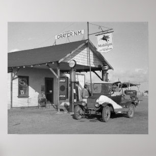 Pôster Posto de gasolina de New mexico, 1936. Foto do