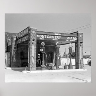 Pôster Posto de gasolina de Sinclair, 1939. Foto do