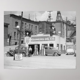 Pôster Posto de gasolina em Montana, 1939. Foto antiga