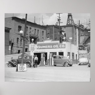 Pôster Posto de gasolina em Montana, 1939. Foto do