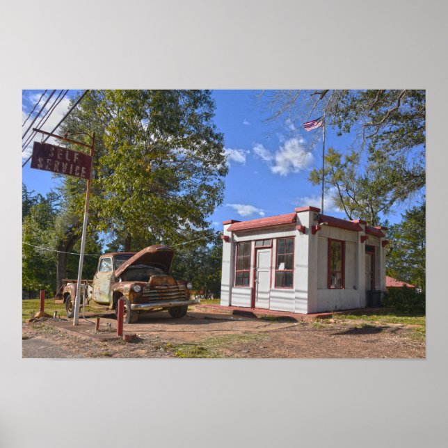 Poster Posto de Gasolina Histórico de Autosserviço, Texas (Frente)