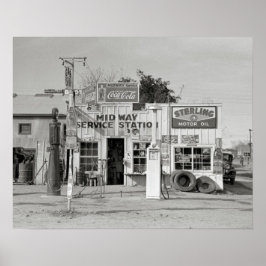 Pôster Posto de Serviço Midway, 1939. Foto Antiga